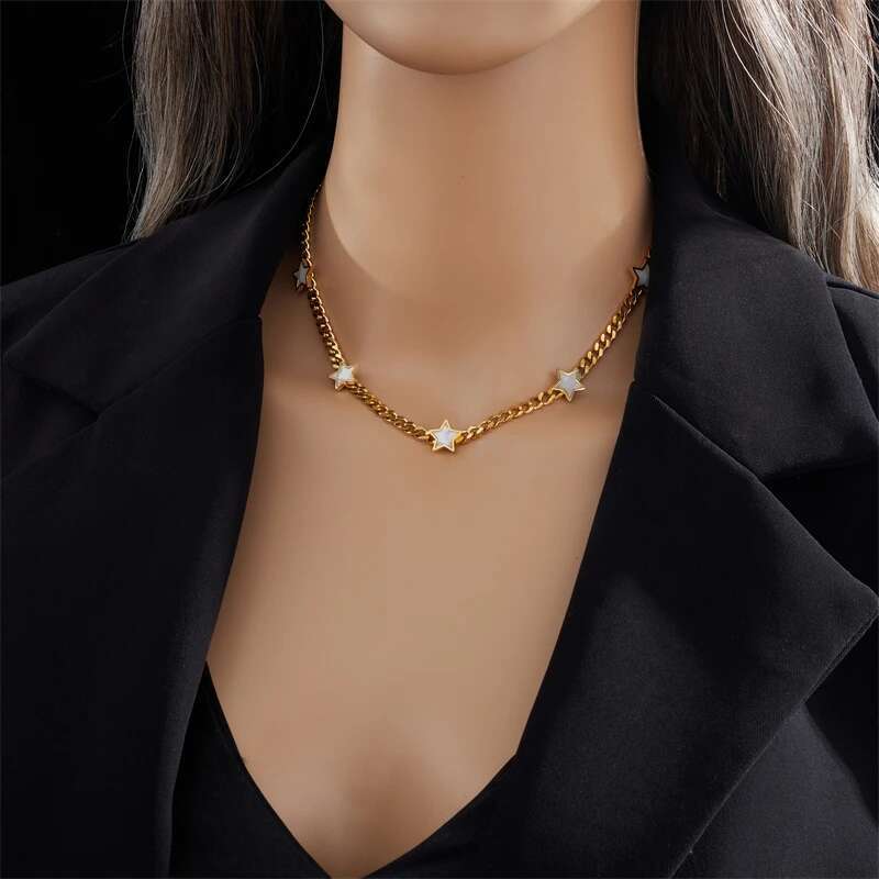 DIEYURO 316L Stainless Steel Pentagram Star Pendant Necklace For Women New Trend Girls Thick Chain Choker Jewelry Birthday Gifts