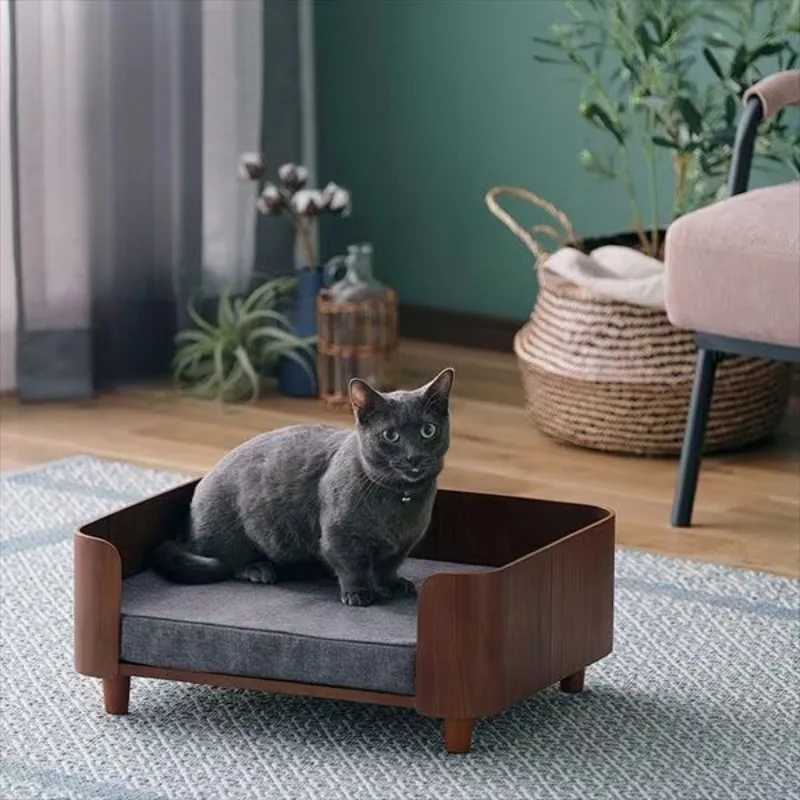 Cat and Dog Bed Wooden House Indoor Pet Furniture Flooring Modern Simple Ceiling Bed Comfortable Durable Furniture Accessories X250412