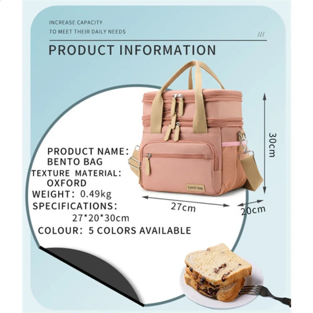 Womens Lunch Bag Loncheras Para Mujer Insulated Double Company Lunch Box Adult Work Beach Picnic Hiking 15L 250410