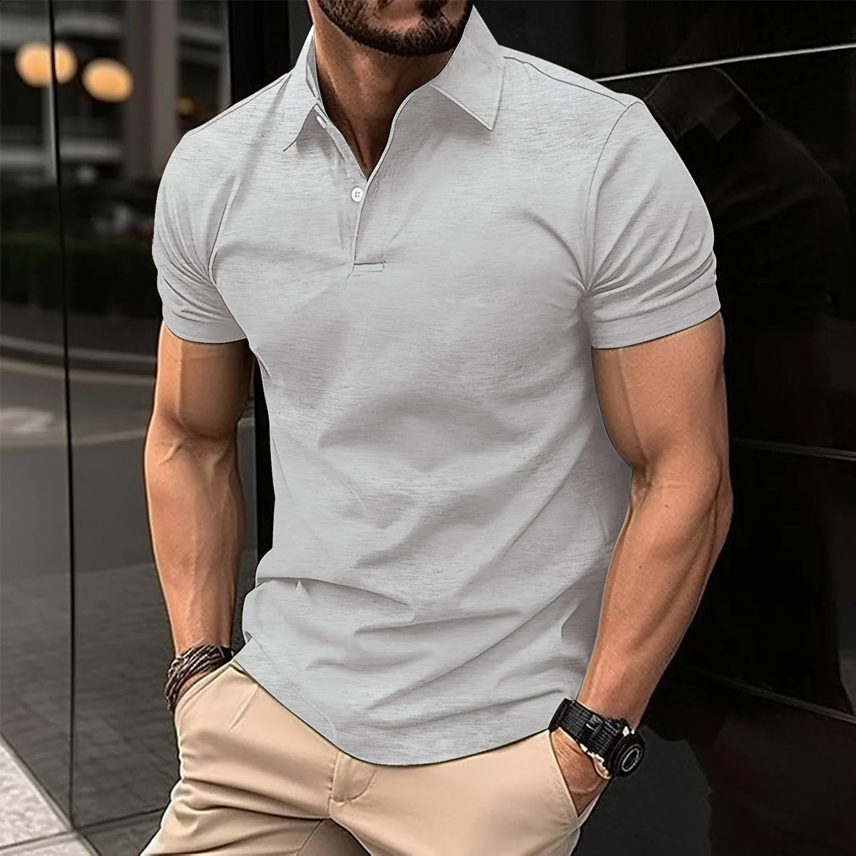 European Summer -Selling Mens Solid Color Polo Shirt Mens T-Shirt Comfortable Slim Business Office Golf Mens Clothing 250409