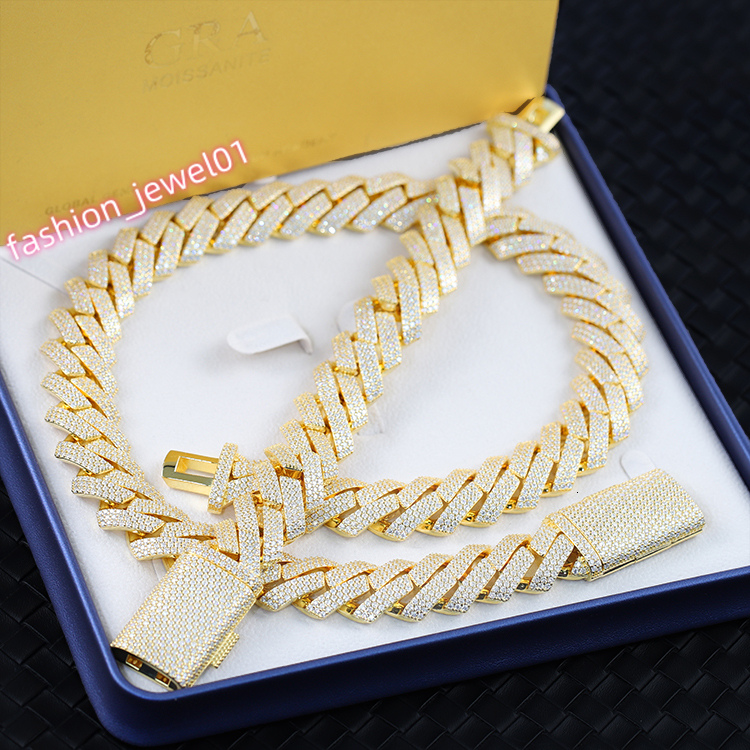 3 Rows 15mm 20 mm Wide Hip Hop Cuban Link Chain GRA Moissanite 925 Sterling Silver Gold Plate Fine Jewelry Necklaces Bracelets