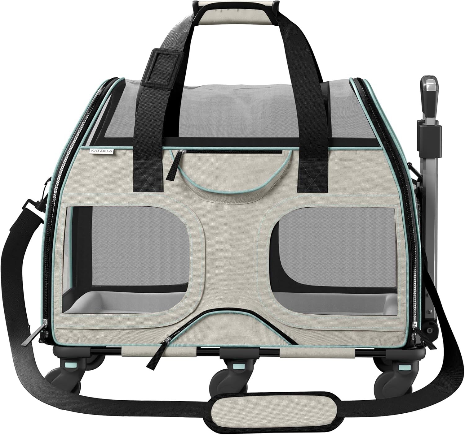Katziela Rolling Pet Transport Bag - Airline Standard Dog Cage - TSA Approved Small Dog and Cat Pet Transport Bag - Soft FAA Travel Airplane Dog Lugga