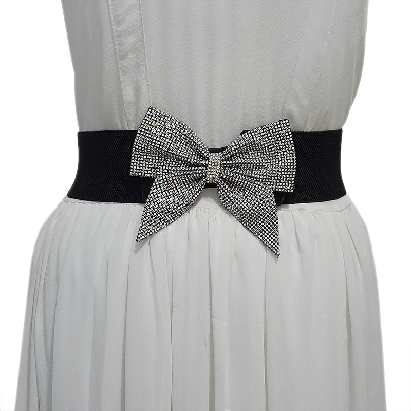 Fashionable Charm New Water Dia Bow Elastic Women's Decorative Dress Belt Wide Waist Seal Black