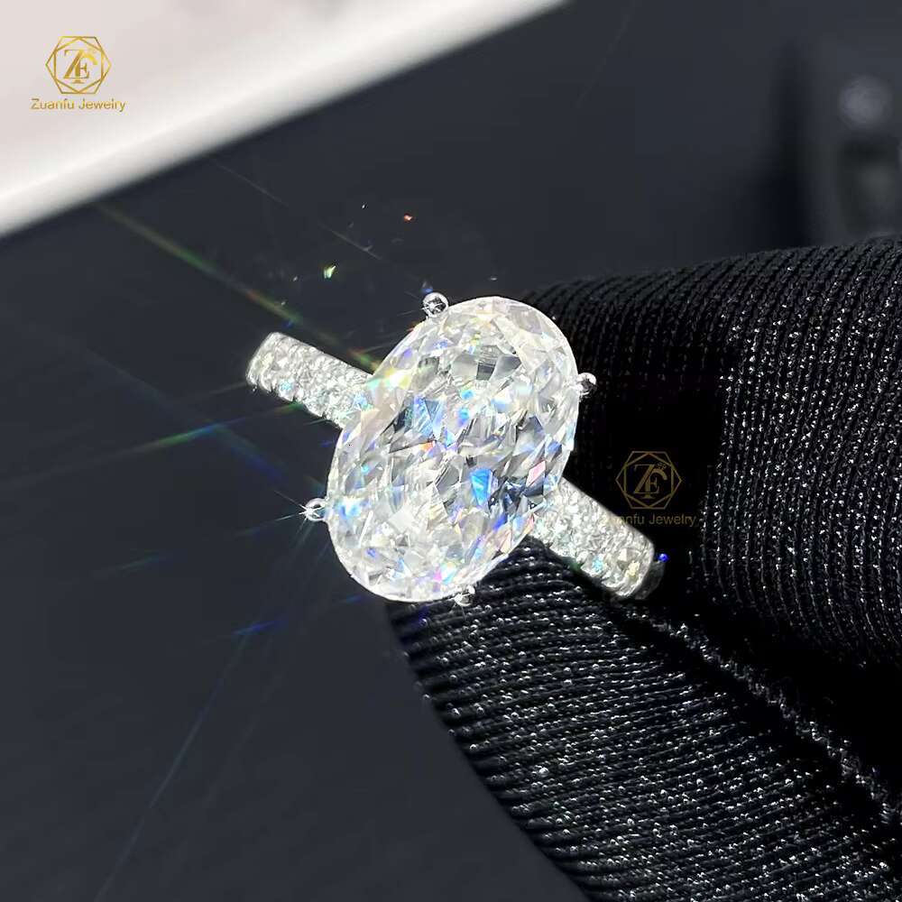 Custom 18K Solid White Gold 8x12mm 4ct Crushed Iced Oval Cut VVS D Moissanite Lab Moissanite Diamond Wedding Engagement Ring
