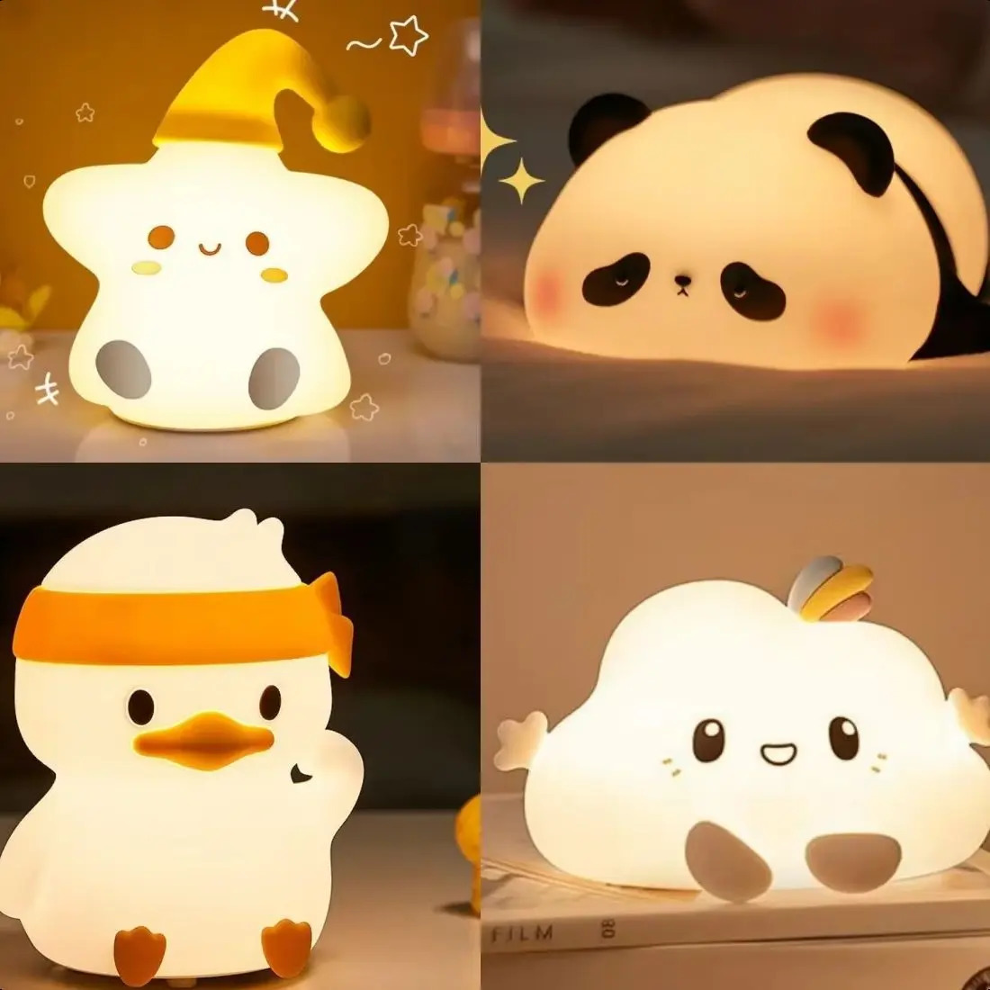 Luminous Cute Animals Panda Rabbit Duck Cute Silicone Lamp Cloud Star Christmas Gift Children USB Charging Warm Soft Light 250411