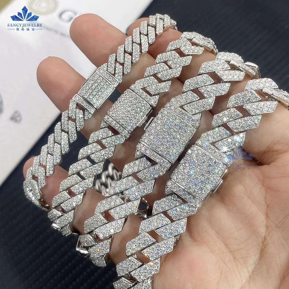 Valentine Gifts Hip Hop Miami Cuban Chain Iced Out Moissanite Bracelet 925 Silver for Men Womens Charm Bracelets Cuban Link