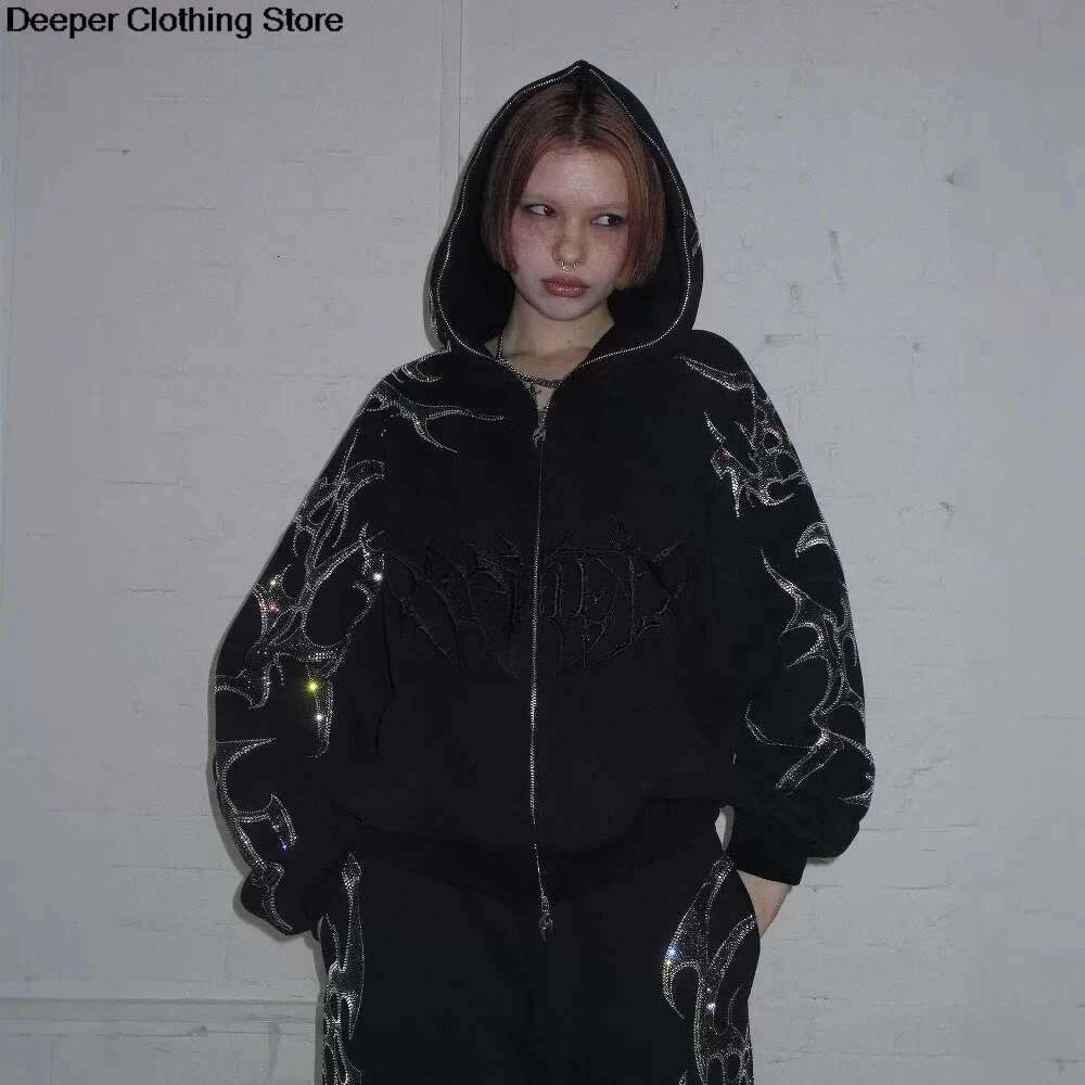 Sparkg Clothes Men Y2K Style Zip Up Hoodie Haruku Fashion Gothic Streetwear Women HipHop Punk Goth Oversize Sweatshirt Coat
