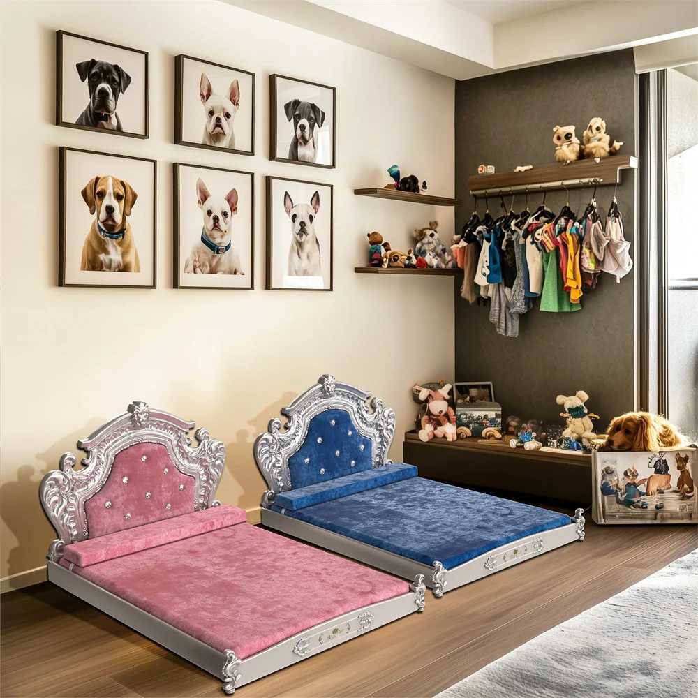 Amazing large dog bed with top plate soft Dutch velvet pet sofa bed high frame pet lounge bed suitable for medium-sized large dogs X2504121