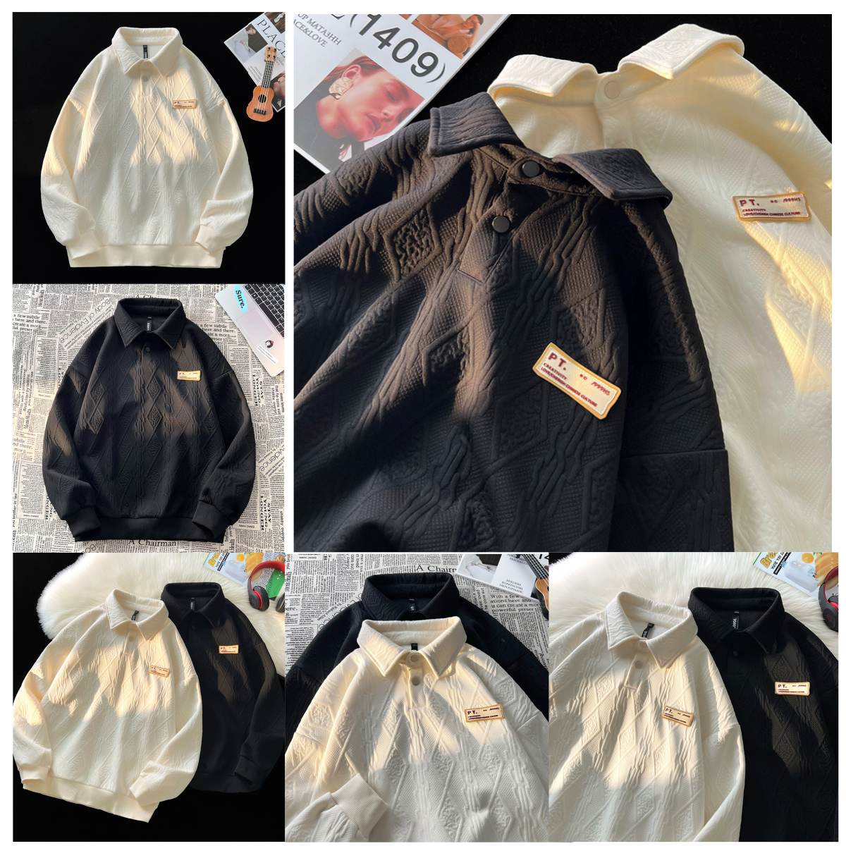 Designer Men's Polos Luxurious Design Jacquard High-quality Heavyweight Lapel Sweatshirt Loose Long-sleeved Plus-size Versatile PoloShirt Wi