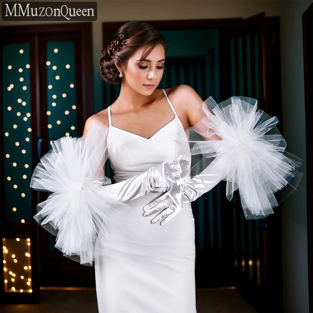 MMQ MM10 Womens Elegant Long Satin Gloves Oversized Mesh Flower Wedding Dress Accessories Bridal Fashion Retro DIY Customizable 250408