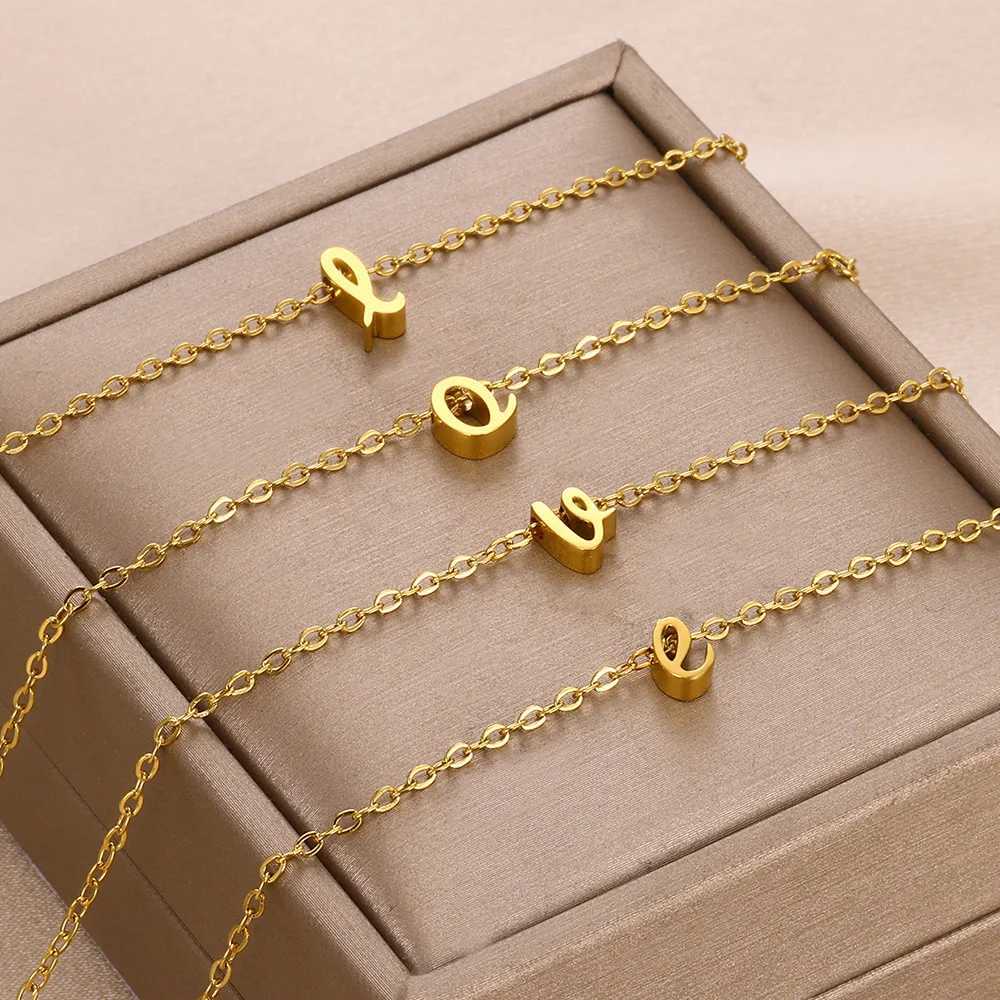 Stainless Steel Cursive 26 Letter Bracelets For Women Gold Colour Chain Cute Minimalism Bracelet Vintage Fashion Jewelry New InC250411