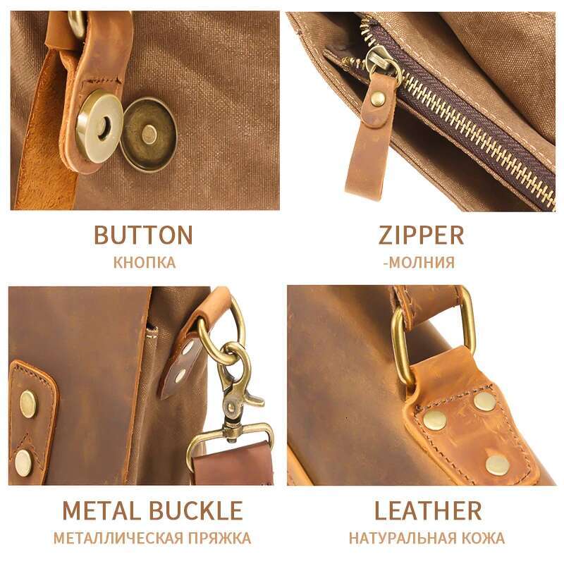 MARKROYAL Vintage Crazy Horse Leather Canvas Messenger Bags Laptop Briefcase Crossbody Satchel Bag Dropshipping