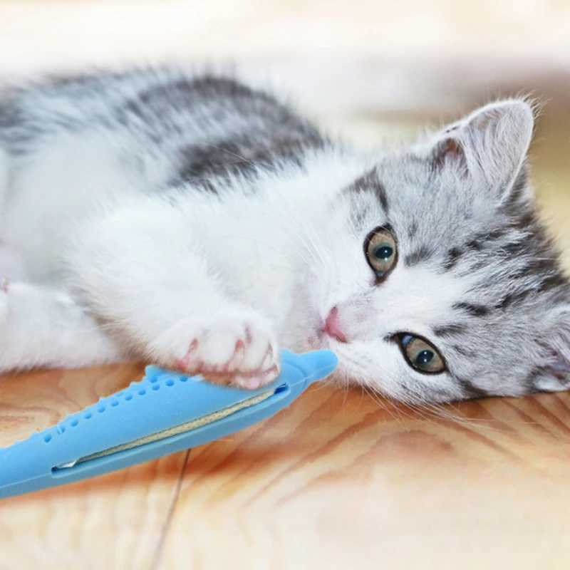 Cat toothbrush toy teeth cleaning cat stick fish shaped silicone toy chewy interactive toy cat paw pet supplies Y250412