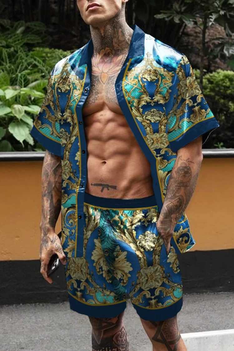 Mens fashion set Hawaii casual party 3D printed shirt+shorts 2-piece casual oversized beach shirt set street clothingXJ250412