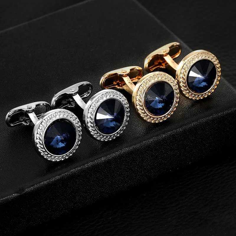 Advanced mens jewelry luxury zircon cufflinks classic round shirt cufflinks alloy wedding accessories business giftsT250412