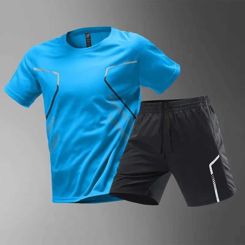 Summer Mens Set New Quick Drying Breathable Gym Clothing Training Short Sleeve Top Short Sleeve Set Outdoor Daily Casual Two Piece SetXJ250412