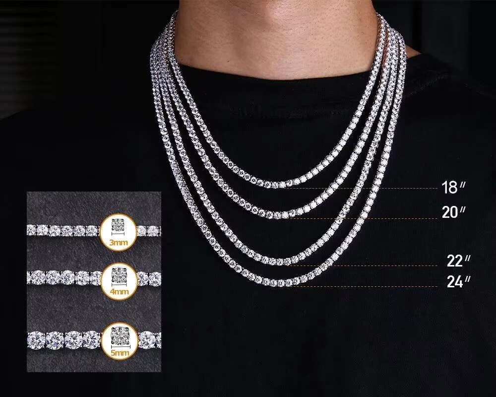 Wholesale Price Hip Hop 925 Sterling Silver 2mm 3mm 4mm 5mm 6mm VVS D Color Moissanites Diamond Moissanite Tennis Chains