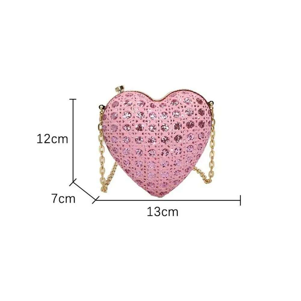 Heart-shaped Evening Bag Gold Bright Silk Rhie Decorative Banquet Clutch Chain Shoulder Bags Wedding Party