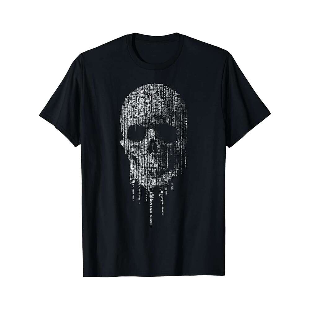 Designer T shirt Hacker Skull Binary Code Cyber Security Gift for Men Men ,100% cotton, short sleeve , Wrinkle resistant, Casual, comfortable fit - 22