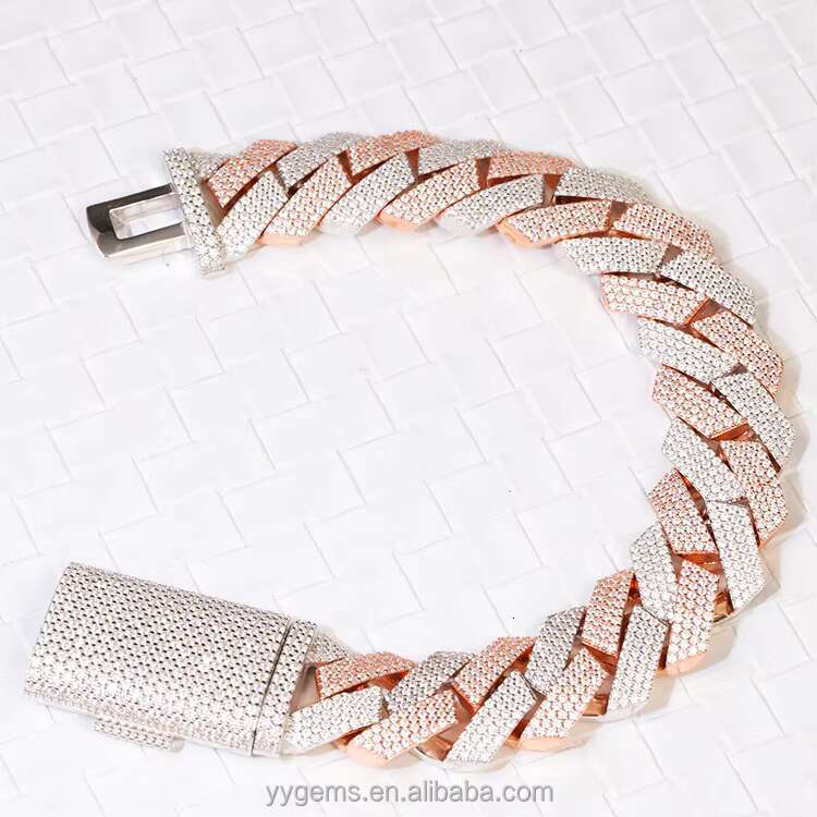 Yy Rts 20 mm 4rows Diamond Cuban Bracelet 2 Tones Plate Iced Out Moissanite Bracelets 925 Silver Fine Jewelry Bracelets for Men