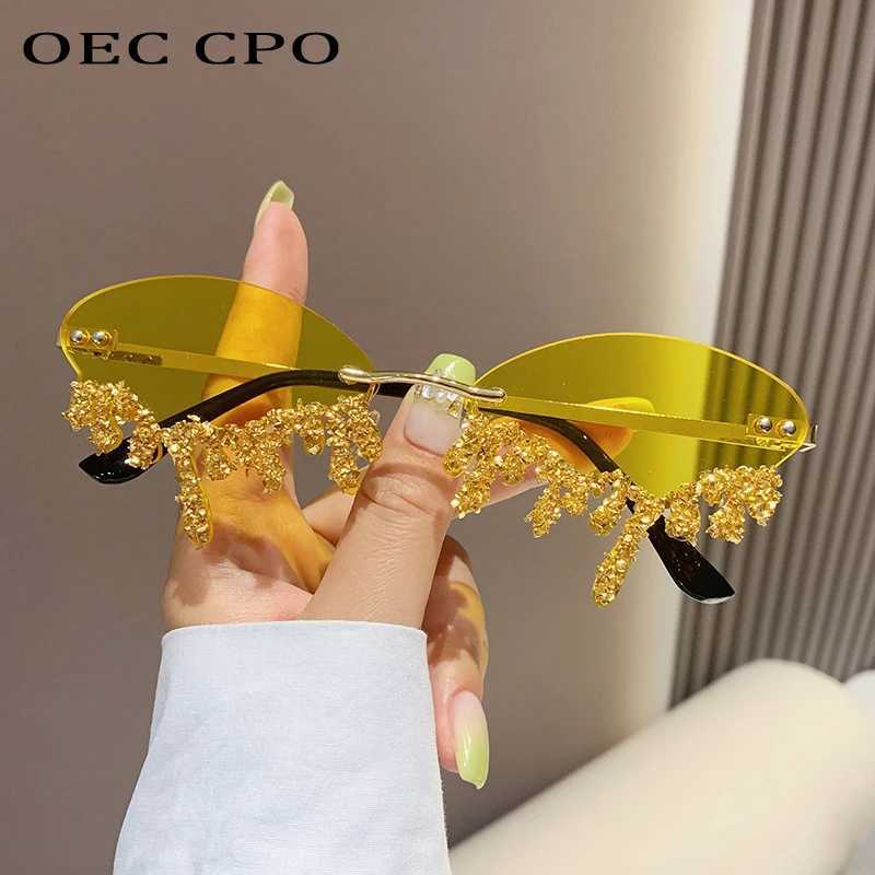 Diamond Rimless Sunglasses Women Luxury Brand Rhinestone Sun Glasses Ladies Sexy Tear Shape Punk Party Eyewear gafas de solC250411
