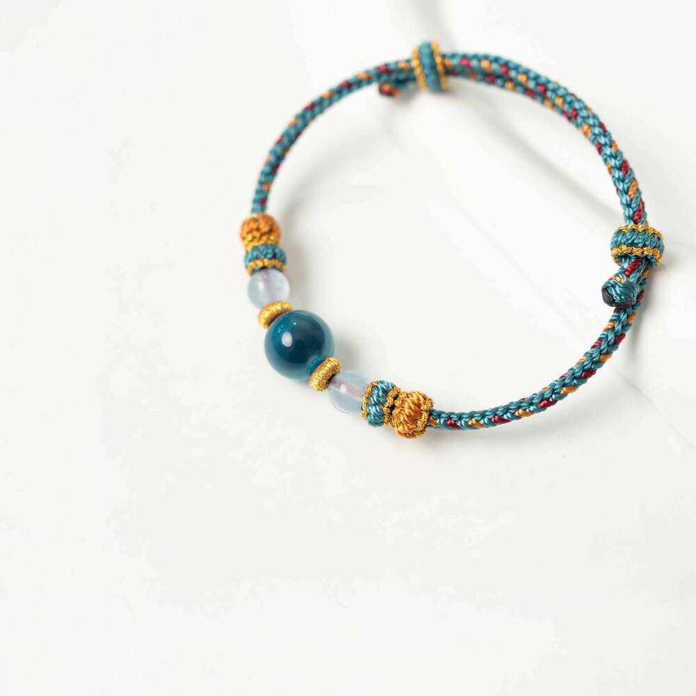 Dunhuang Artisan Crafted Blue Sugar Agate Bracelet - Natural Stone Adjustable Cord for Luck & Positive Energy