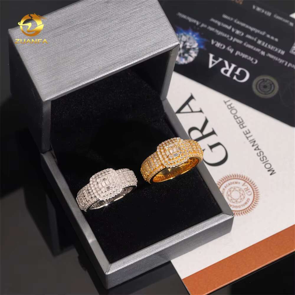Hot Sale Iced Out Moissanite Men Diamond Rings 925 Silver Hip Hop Ring Pass Diamond Tester Fashion Men Cuban Ring