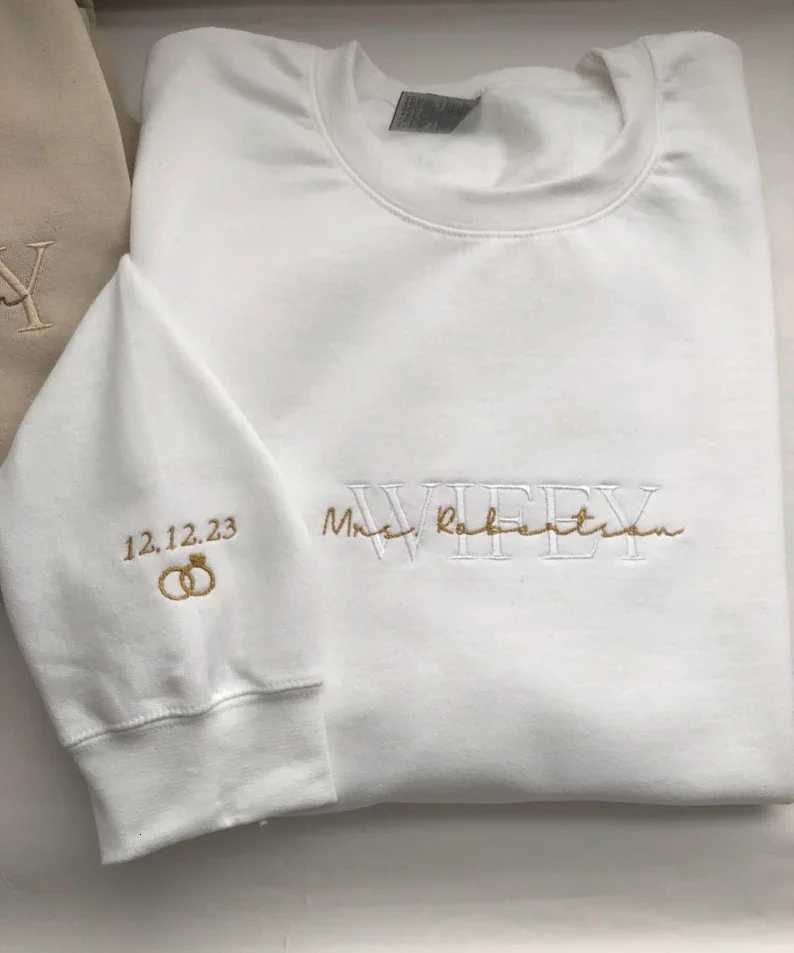 POD customization Custom Embroidered Mrs Name Wifey Sweatshirt Personalised Wifey Sweatshirt Embroidered Bridal Sweatshirt Custom couple giftT251112