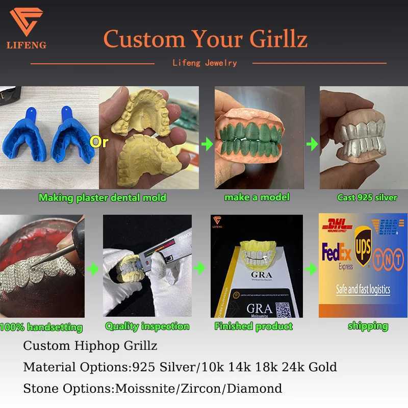 Lifeng Customized Moissanite Brilliant Cut VVS 10k 14k 18k Gold Plated Grillz Shining Silver Brilliant Cut VVS Gold Plated W250412