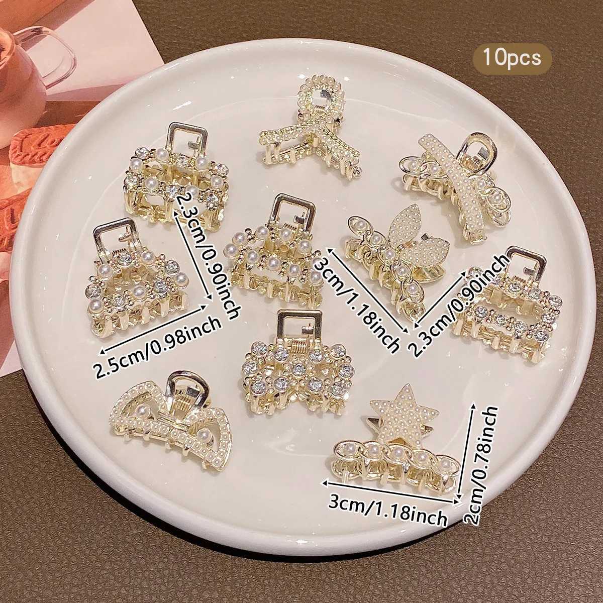 10 imitation pearl rhinestone small grab clips fashionable and sweet hair clips suitable for daily use as hair accessories Y2504012
