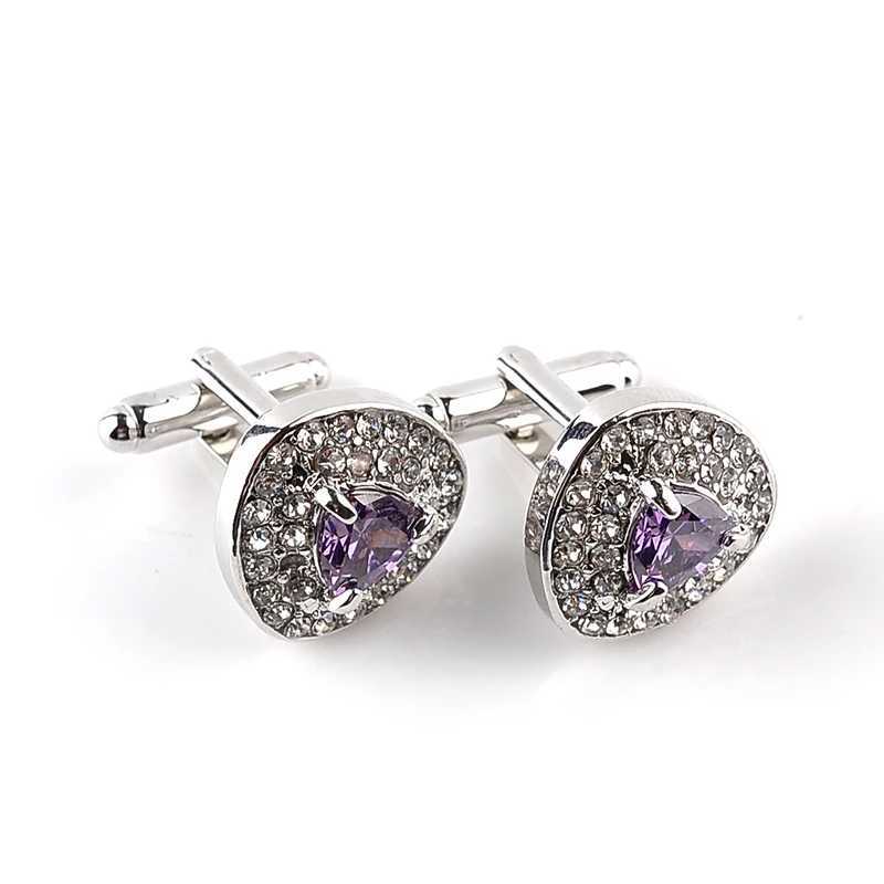 Mens and Womens Luxury Cufflinks Zircon Black Purple White Crystal Fashion Brand Cufflinks Burton High QualityT250412