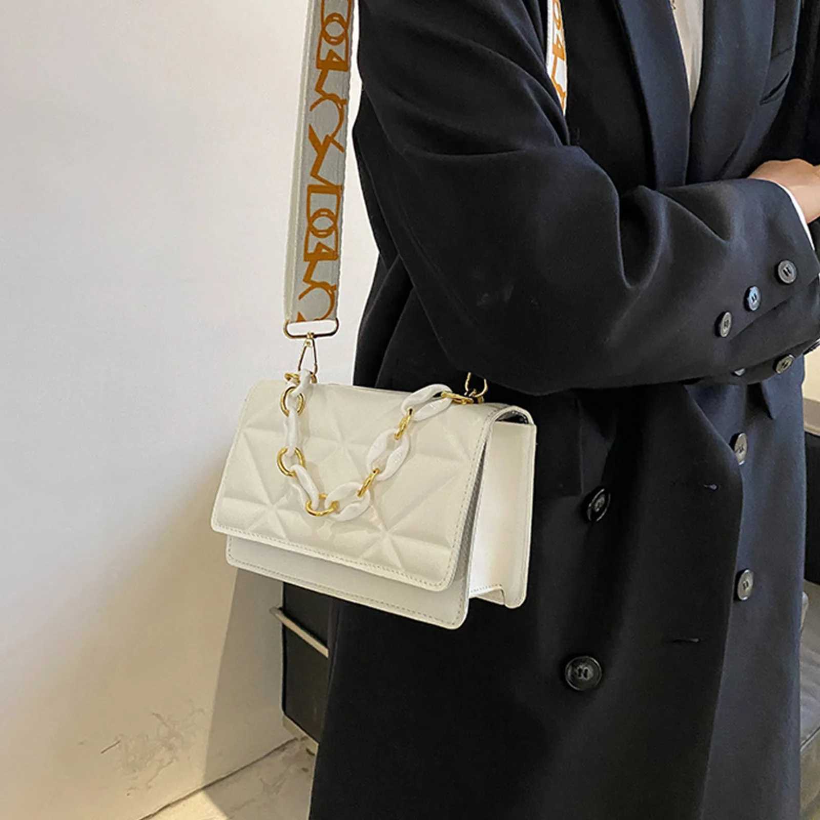 WomenS One-Shoulder Small Square Bag Simple Printed Wide-Band Messenger Bag Elegant Baguette Bag For Banquet Dance BusinessT2511112