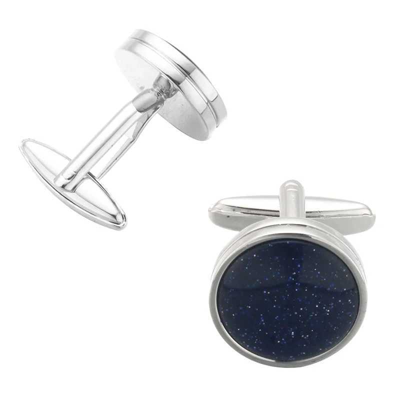 Memolisa Round Cufflinks Blue Black Stone Inlaid Fashion Mens Shirt Wedding Cufflinks High QualityT250412