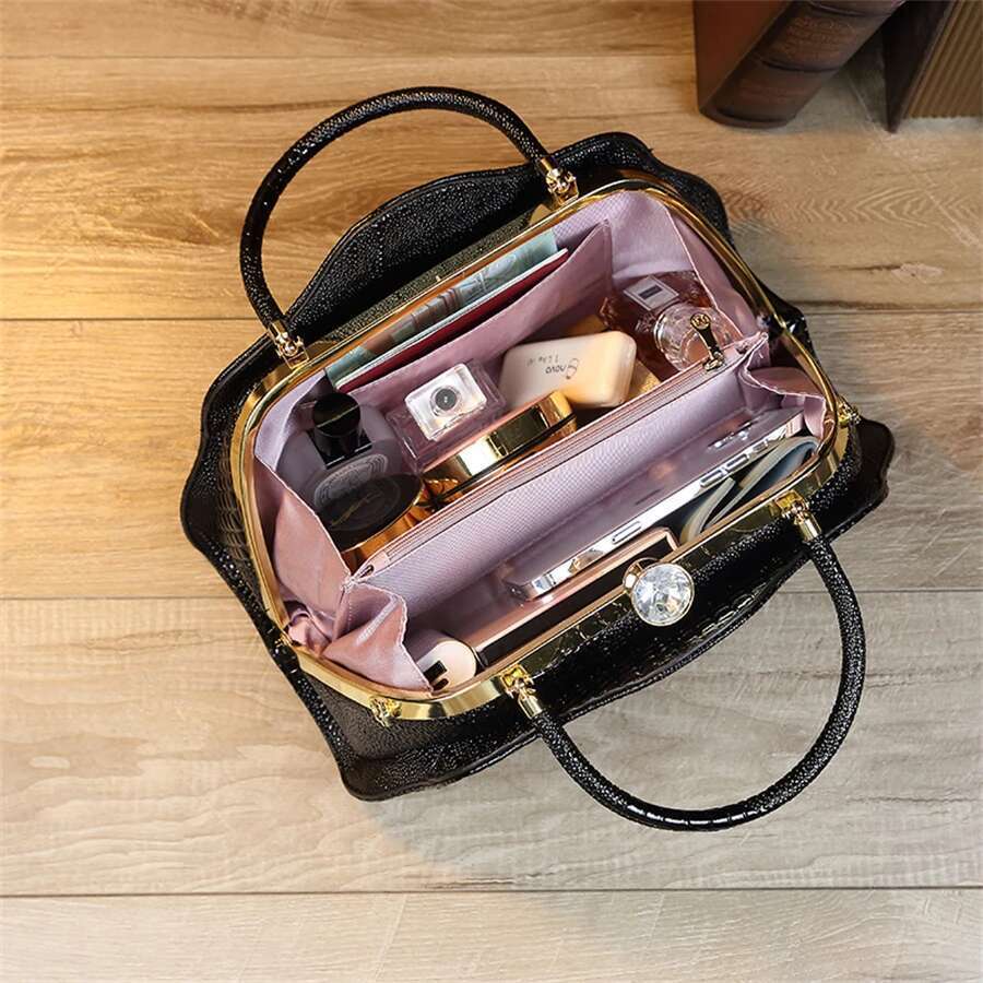 Vintage Crocodile Print Tote Retro PU Shoulder Bag, Women's Fashion Handbag & Satchel Purse Girl Pink Elegant Cloud Bag