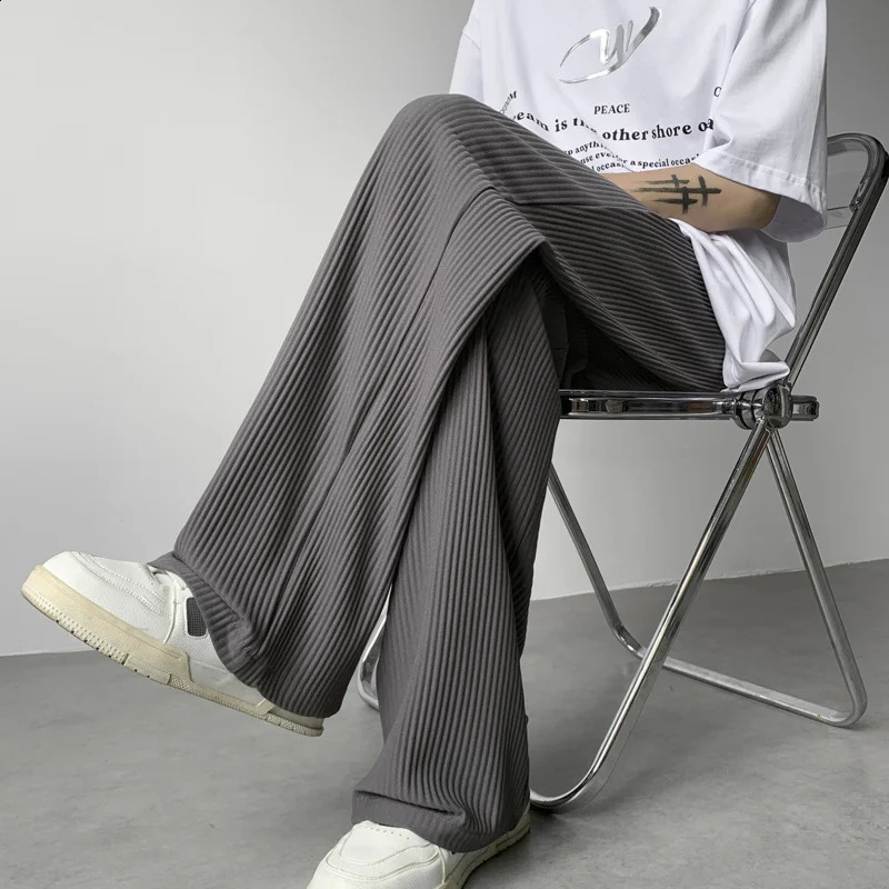 Summer pleated pants mens fashion oversized ice silk pants mens Japanese streetwear hip-hop loose straight pants mens Trouser 250410