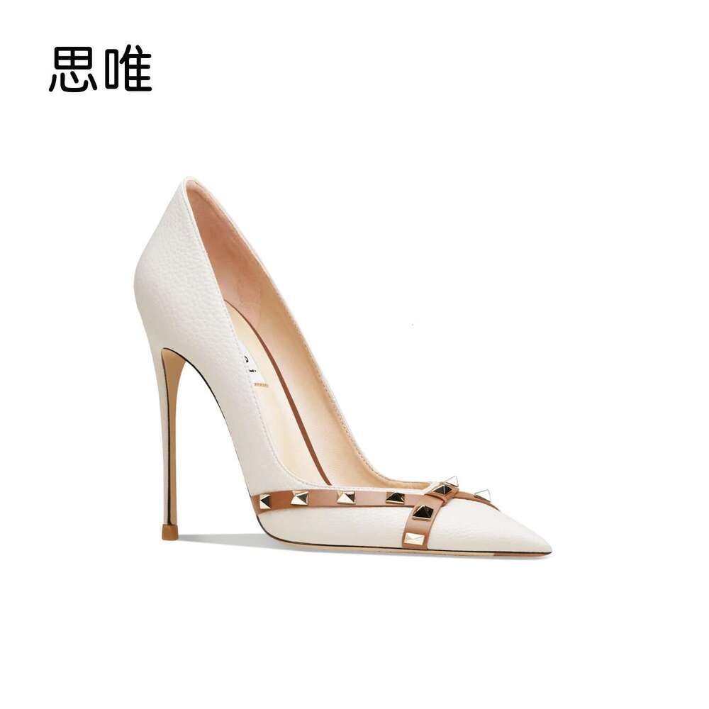 for women women's shoes 2024 Star Style Fashion Leather Pumps Brand Rivets High Heels Shoes Sexy Party Pointed Toe