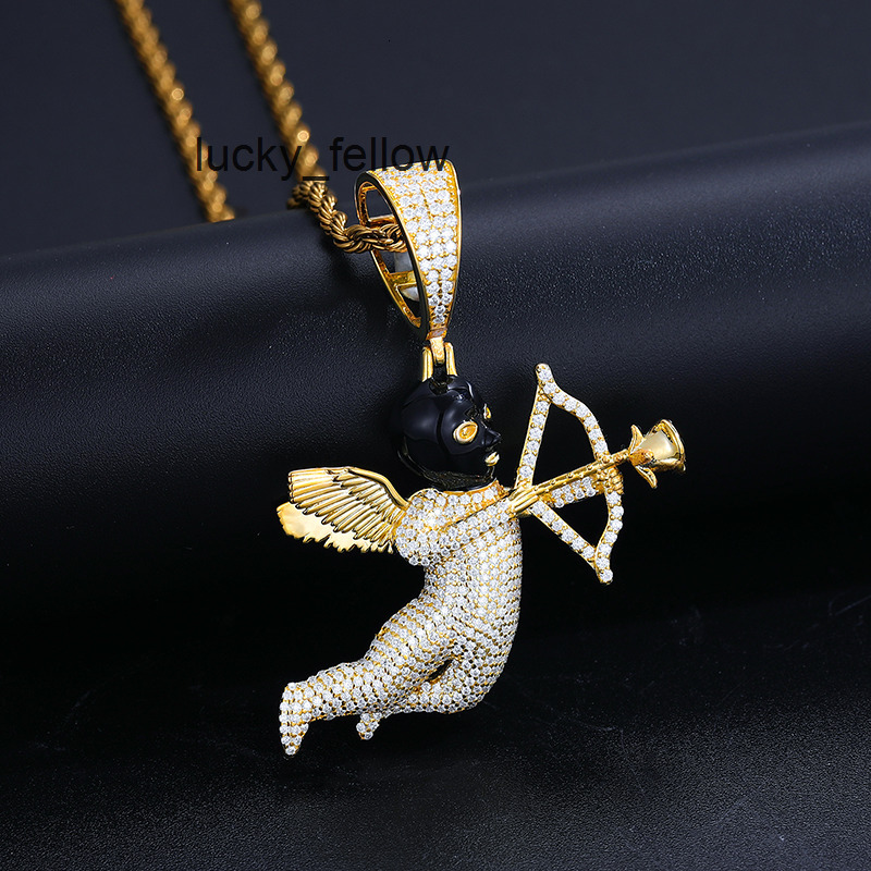 Dropshipping Bling Rappers Jewelry 925 Sterling Silver Full VVS Moissanite Angel Cupid Arrow Eros Pendant Necklace
