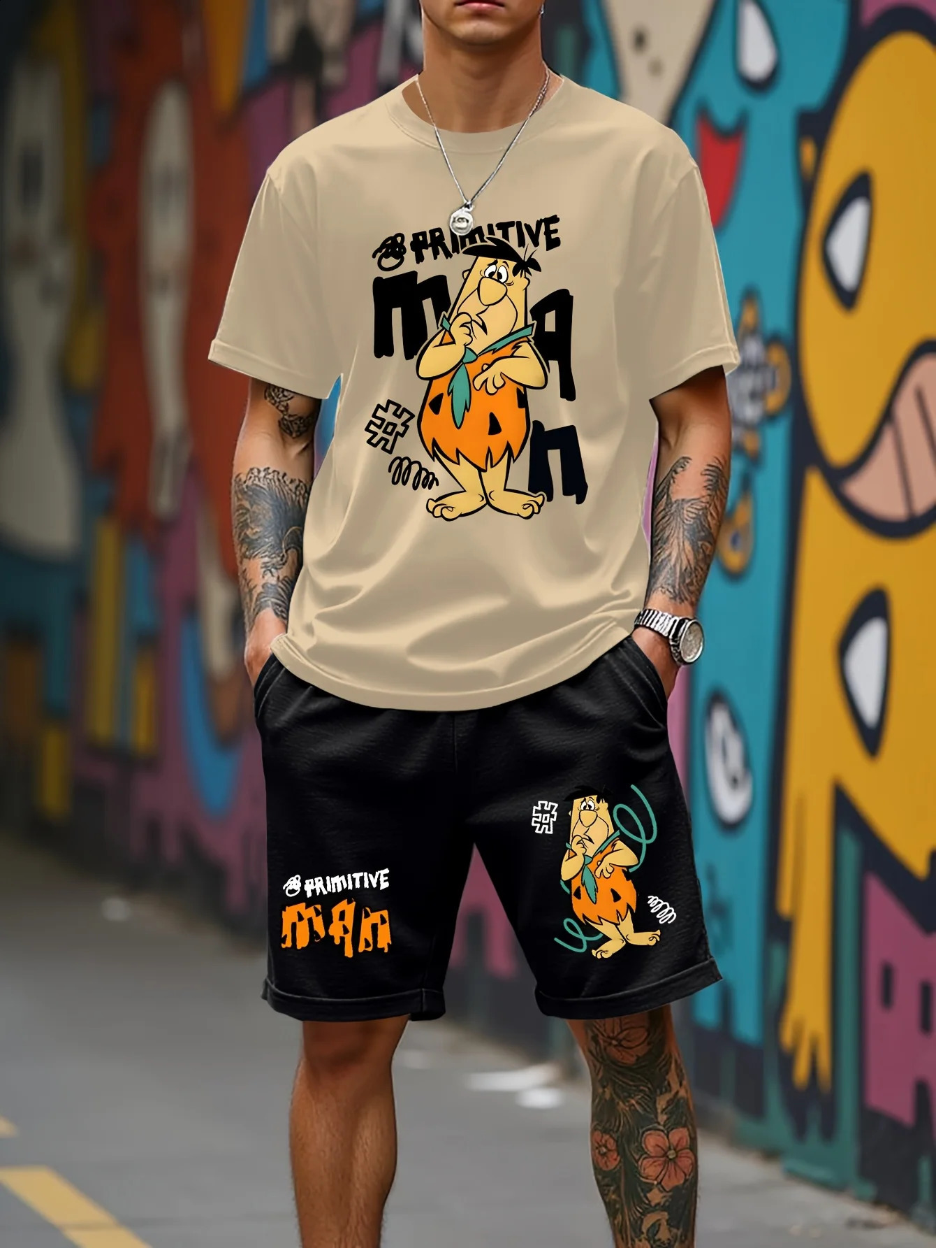 2025 summer graphic mens suit High street top and shorts Comfortable soft breathable lightweight and quick dry sweat abs 250407
