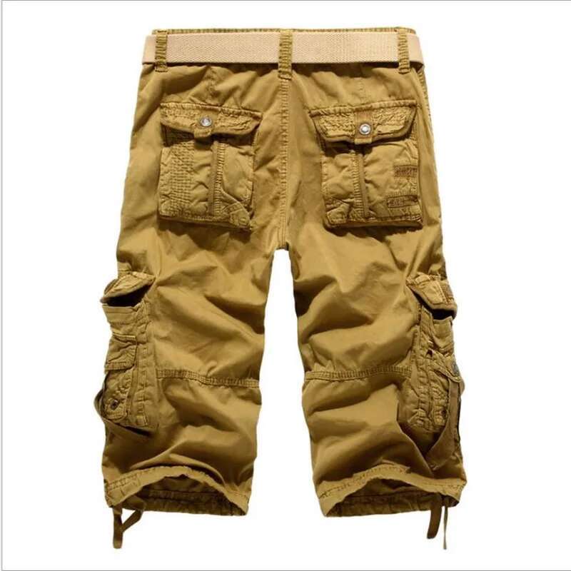 New Summer Casual Mens Straight Solid Sports Men Joggers Cargo Shorts Fashion Cotton Knee Length Sweatpants Man