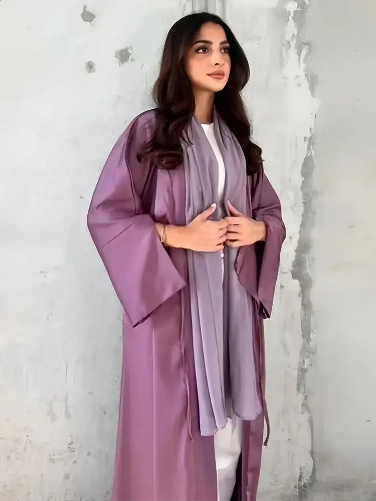 Eid al Fitr regular satin open kimono Abayada Gate Dubai Card Muslim womens clothing Kaftan Islamic robe 250411