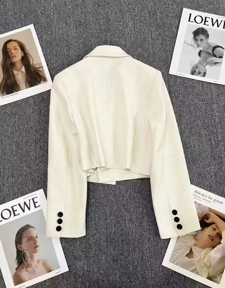 Trend Leisure Competition Korean Chic Office Womens Jacket Single Button Short Set and Coat 250407