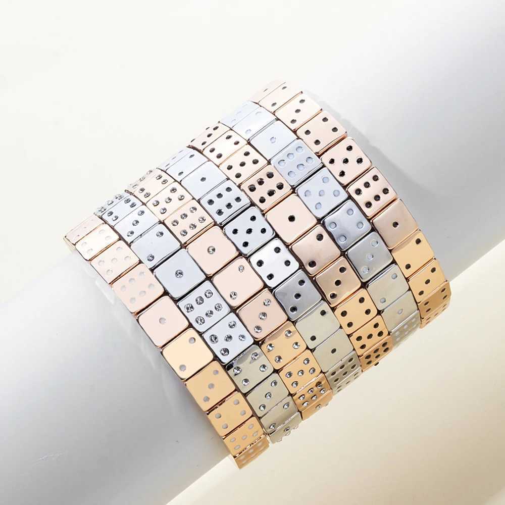 Choice Gold Color Happy Bangle For Women Inlaid Diamond Elastic Bracelets Dice Hand AccessoryC250411