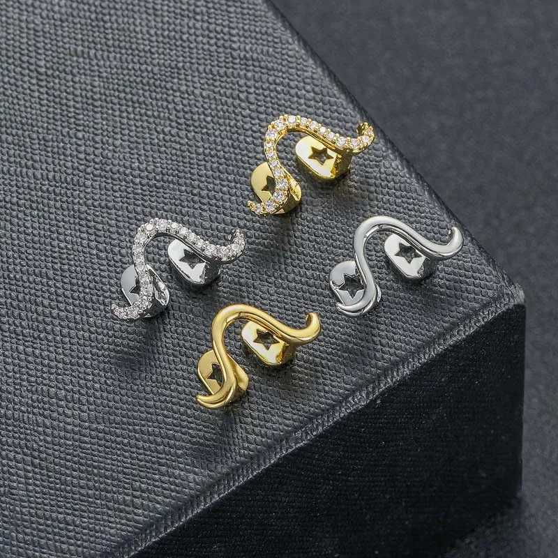 1Pc silver wavy tooth cap suitable for women new punk metal smooth zircon geometric curve dental Grilz jewelry accessories W250412