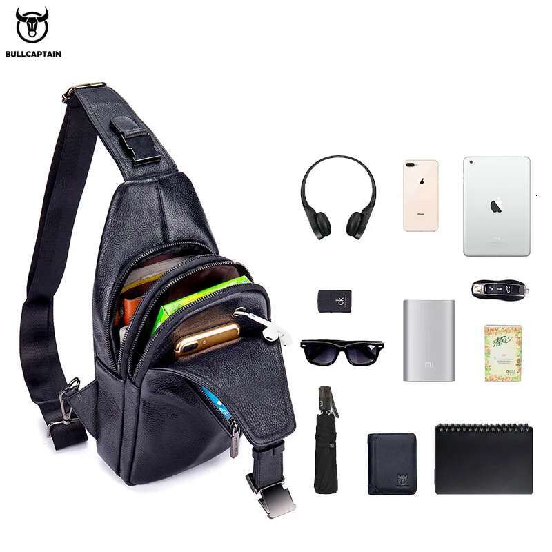 BULLCAPTAIN Chest Multi-Function Travel Storage Men's Messenger Hardware Zipper Leather Bag