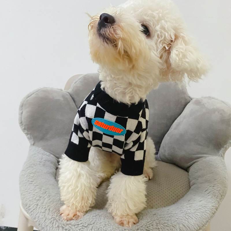Fashion Black and White Checkerboard Pet Sweater, Warm Knitted Fabric, Trendy Design, Soft & Comfortable, Dog Cat Clothing, Multiple Sizes, Stylish Pe - view 4