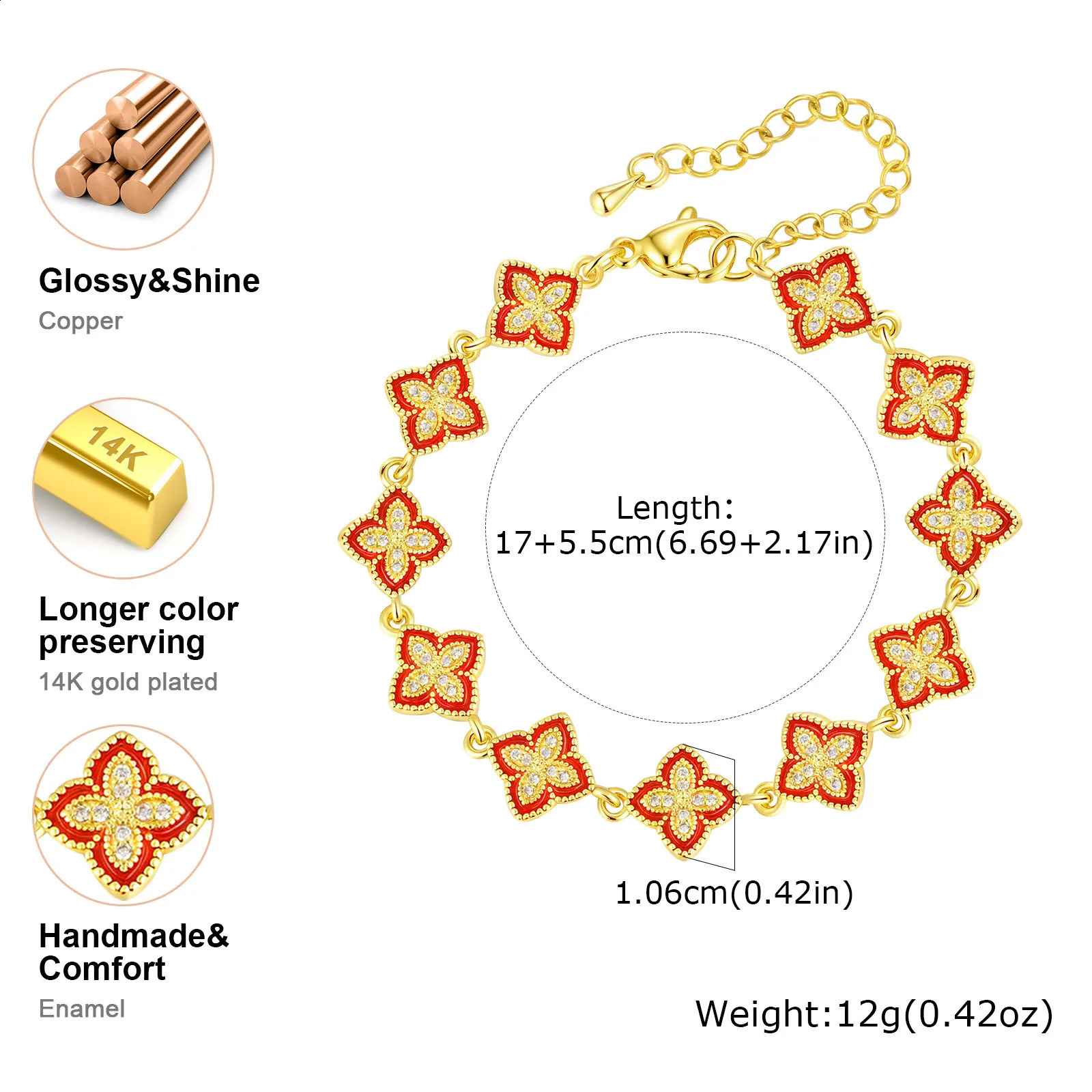 Vnox gorgeous four leaf clover bracelet Dainty zircon flower chain fashion jewelry gift for mom and girlfriend 250410