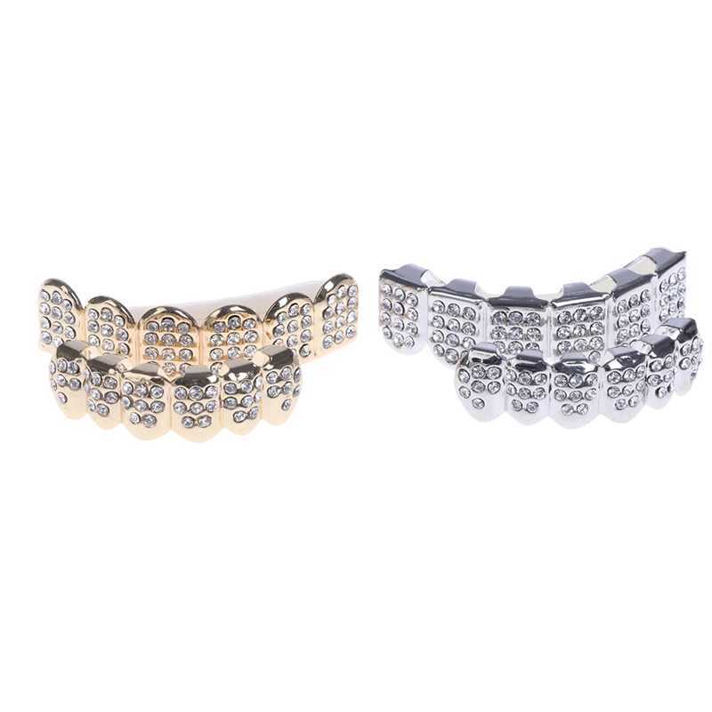 6 Teeth Grillz Hip Hop Clown Diamond Top Bottom Tooth Hat Grillz Party Jewelry W250412