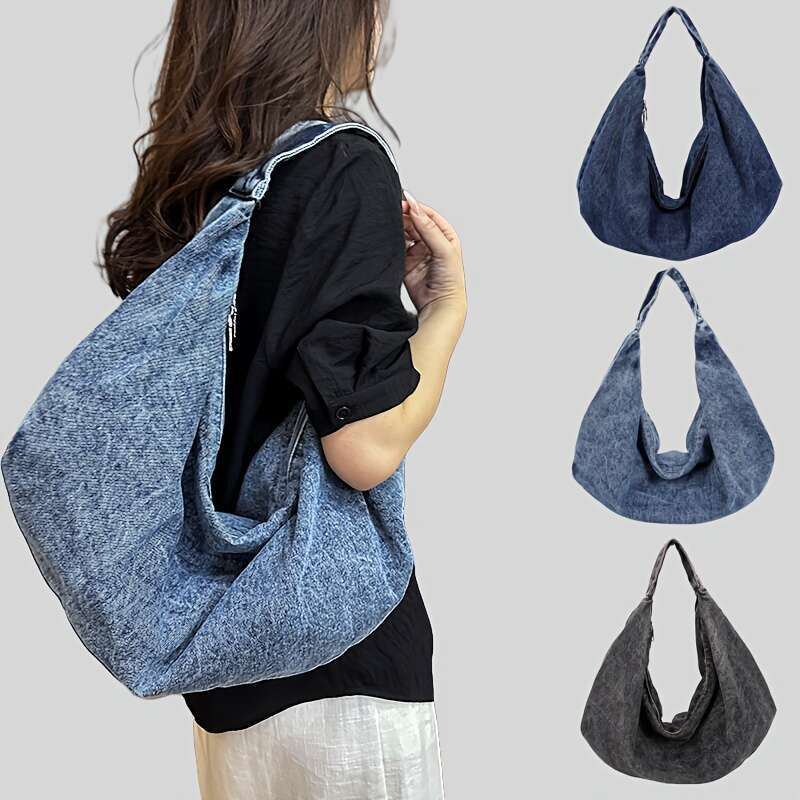 Casual Shoulder Bag Zipper Japanese Style Versatile Commuting Handbag Soft Solid Color luyigemandi