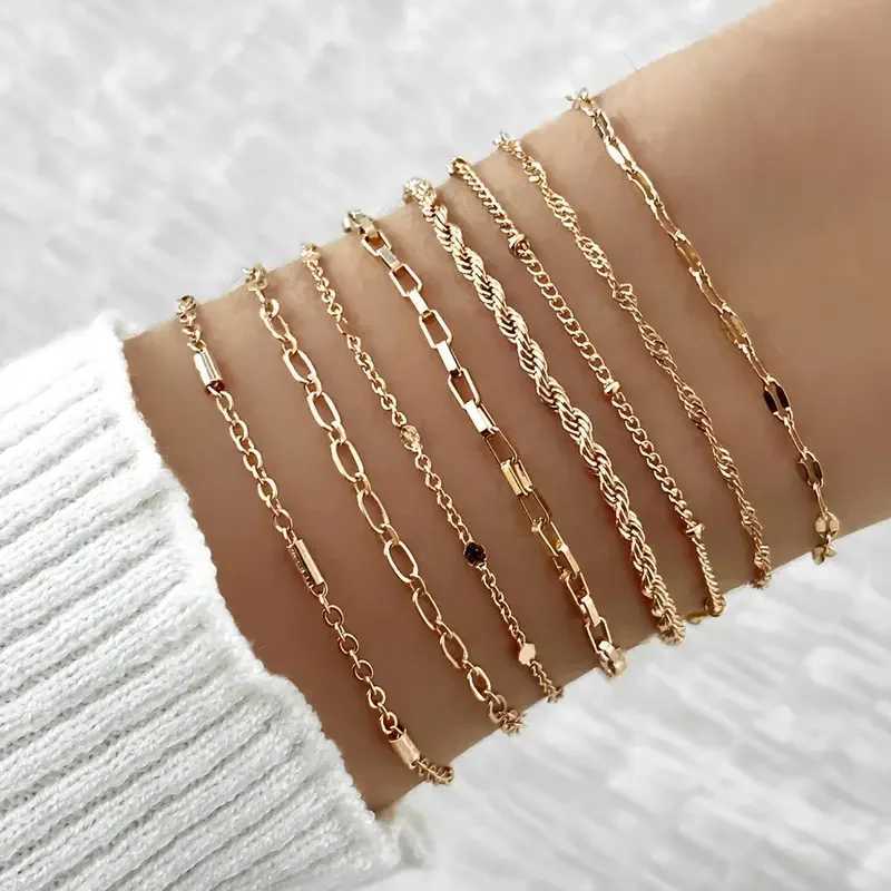 11Pcs/Set Boho Twist Chain Bracelets Set for Women Vintage Punk Gold Color Adjustable Cuban Link Bracelet Fashion Jewelry GiftsC250411