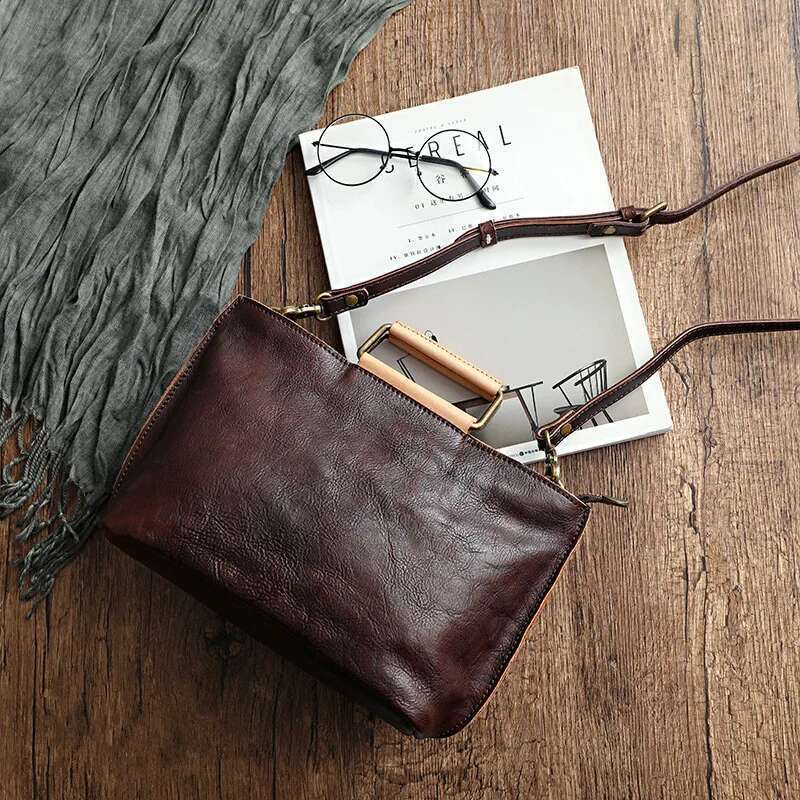 Handmade Natural Cow Leather Women Bag 2025 New Simple Retro Handbag Large Capacity Solid Color Shoulder Bags